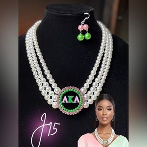 Elegant Alpha Kappa Alpha Sorority Pearl Jewelry Set